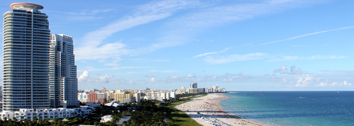 Aerial photo of South Pointe beach, with ocean and luxury convos in the backdrop